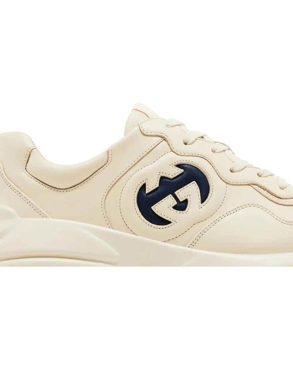 $990 GUCCI Rhyton Interlocking G Ivory/Blue Leather Sneakers UK 12.5 US 13 EU 46